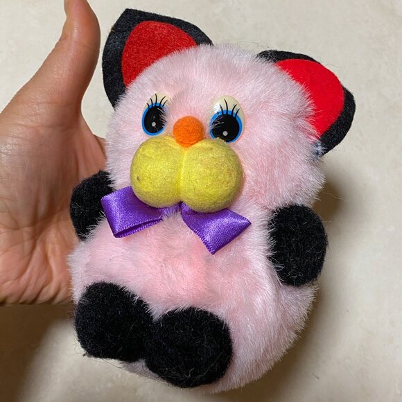 2/$20, Vintage Plush Toy – Adorable Pink Furry Animal with Bow Tie - Picture 9 of 9